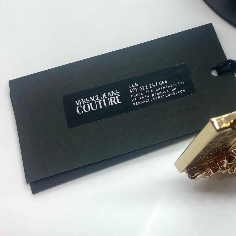 Versace Jeans Couture Gold Tone Metal & Black Leather Wide Belt | Sz 85 / 33.46” - Picture 9 of 16